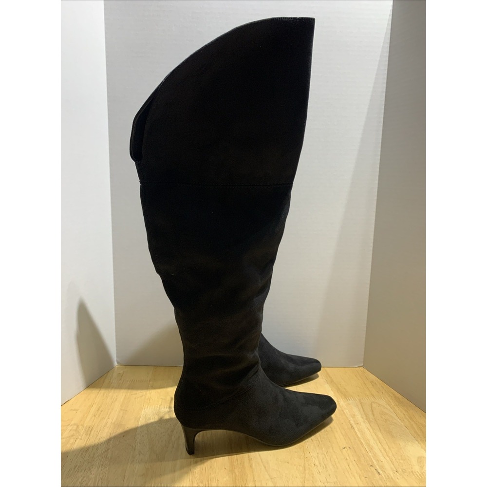 Worthington Women's Valto Faux Suede Black High Over Knee Heeled Boots Size 6.5‎